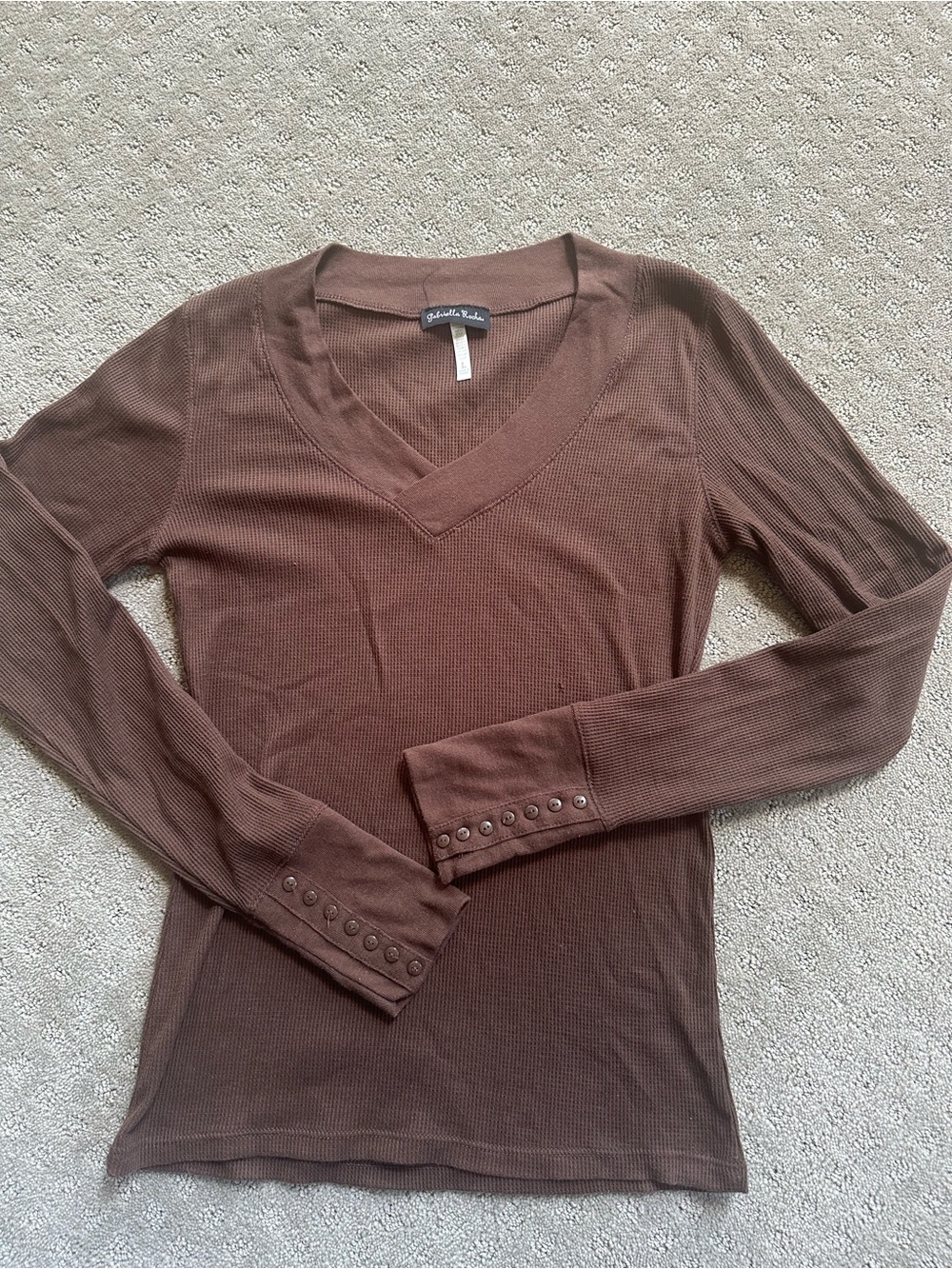 Gabriella Rocha Brown V-Neck Long Sleeve Top with Button Cuffs